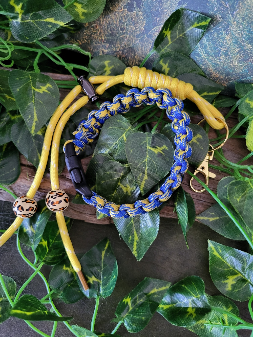 Handwoven Blue & Yellow Paracord Bracelet with Matching Water Bottle Lanyard